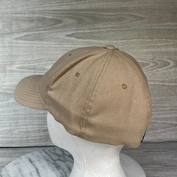 Adidas Dad Hat Size L/XL Tan Khaki Baseball Cap Navy Logo Embroidered Wool Blend - Picture 8 of 9